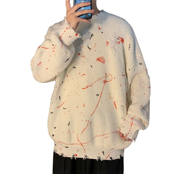 men graffiti print sweaters edging hole fashion warm sweater male oversized casual autumn loose korean style pullover, White;black
men graffiti print sweaters edging hole fashion warm sweater male oversized casual autumn loose korean style pullover, White;black