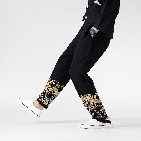 national style of lantern beam and foot printed trousers summer designer linen pants harajuku men printing casual jogger b men's, Black
national style of lantern beam and foot printed trousers summer designer linen pants harajuku men printing casual jogger b men's, Black