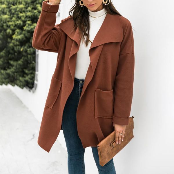 women's trench coats autumn winter loose fashion casual solid color stitching long-sleeved lapel tie pocket mid-length cardigan coat, Tan;black
women's trench coats autumn winter loose fashion casual solid color stitching long-sleeved lapel tie pocket mid-length cardigan coat, Tan;black