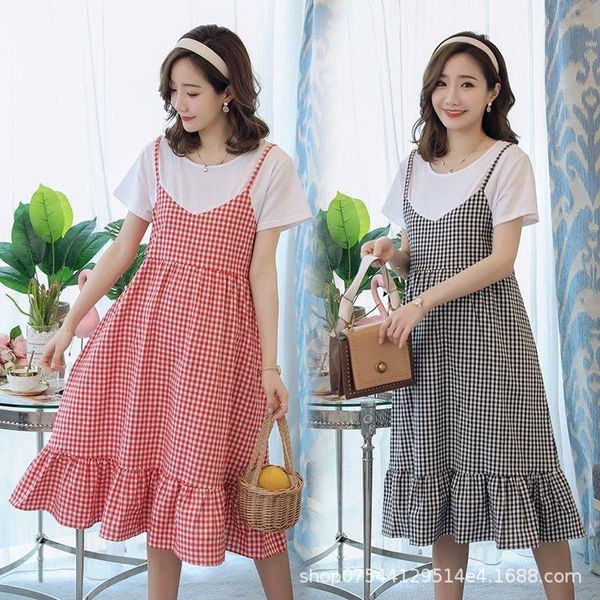 maternity dress summer short-sleeved mid-length plaid fake two-piece loose plus size korean skirt dresses, White
maternity dress summer short-sleeved mid-length plaid fake two-piece loose plus size korean skirt dresses, White