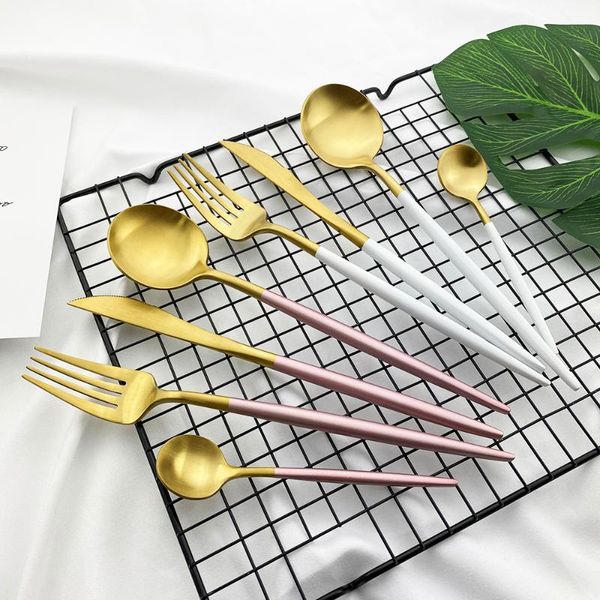 dinnerware sets 16pcs matte white gold round handle cutlery set 304 stainless steel tableware fork tea spoon knife kitchen flatware
dinnerware sets 16pcs matte white gold round handle cutlery set 304 stainless steel tableware fork tea spoon knife kitchen flatware