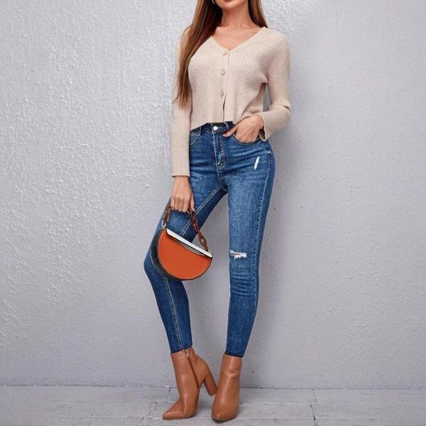 women's jeans slim fit high stretchy waist women skinny ripped denim autumn casual pants mom streetwear ol trousers, Blue
women's jeans slim fit high stretchy waist women skinny ripped denim autumn casual pants mom streetwear ol trousers, Blue