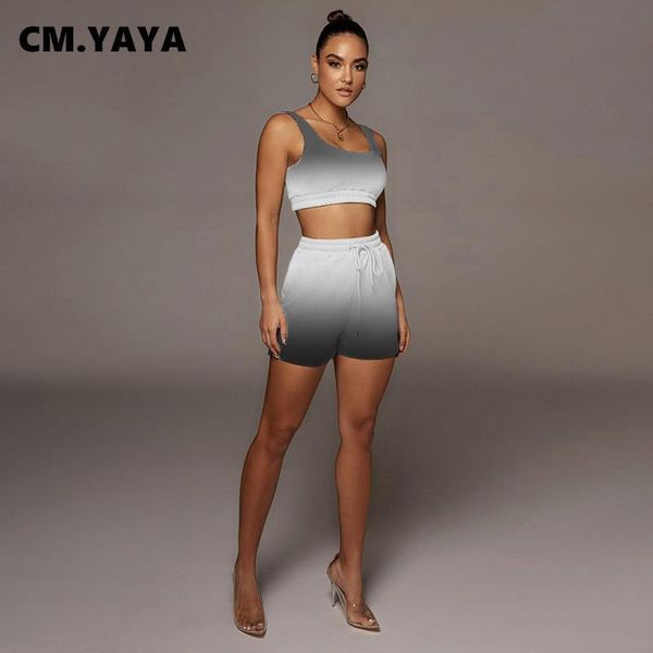 women's tracksuits cm.yaya women set gradient color crop tanks pockets drawstring waist shorts two 2 piece sets active tracksuit summe, Gray
women's tracksuits cm.yaya women set gradient color crop tanks pockets drawstring waist shorts two 2 piece sets active tracksuit summe, Gray