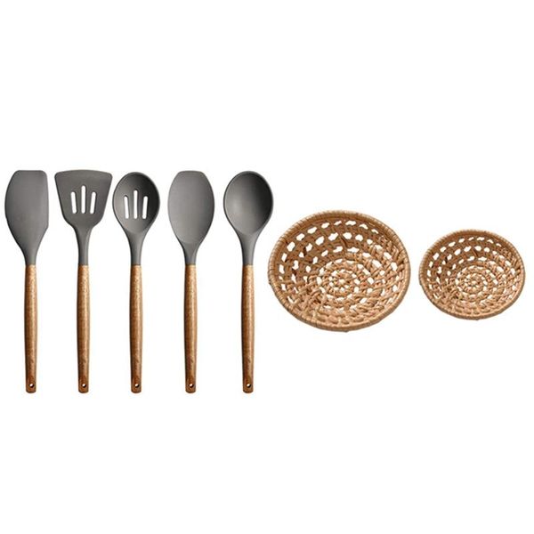 storage baskets 1 set silicone cookware set, kitchen utensils & 2 pcs rattan bread display basket set-round hand-woven
storage baskets 1 set silicone cookware set, kitchen utensils & 2 pcs rattan bread display basket set-round hand-woven