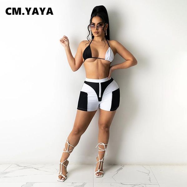 women's tracksuits cm.yaya women set patchwork bandage halter bra backless zip strechy shorts two piece sets fashion beachwear summer o, Gray
women's tracksuits cm.yaya women set patchwork bandage halter bra backless zip strechy shorts two piece sets fashion beachwear summer o, Gray