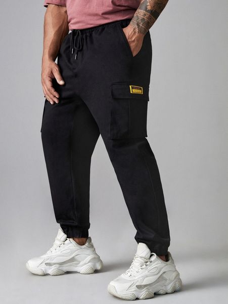 extended sizes men drawstring waist letter patched flap pocket cargo pants t3do#, Black
extended sizes men drawstring waist letter patched flap pocket cargo pants t3do#, Black
