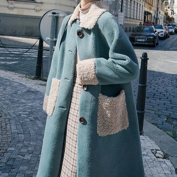 women's fur & faux women winter long real coat sheep shearing jacket female turndown collar elegant genuine wool outwear x742, Black
women's fur & faux women winter long real coat sheep shearing jacket female turndown collar elegant genuine wool outwear x742, Black