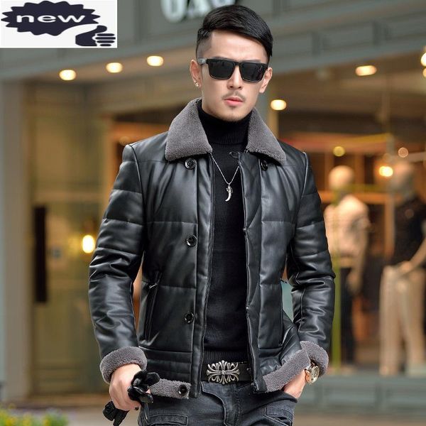 men's leather & faux fashion warm fur collar mens white duck down coats parkas male 100% real jackets jaqueta de couro motoqueiro plus, Black
men's leather & faux fashion warm fur collar mens white duck down coats parkas male 100% real jackets jaqueta de couro motoqueiro plus, Black