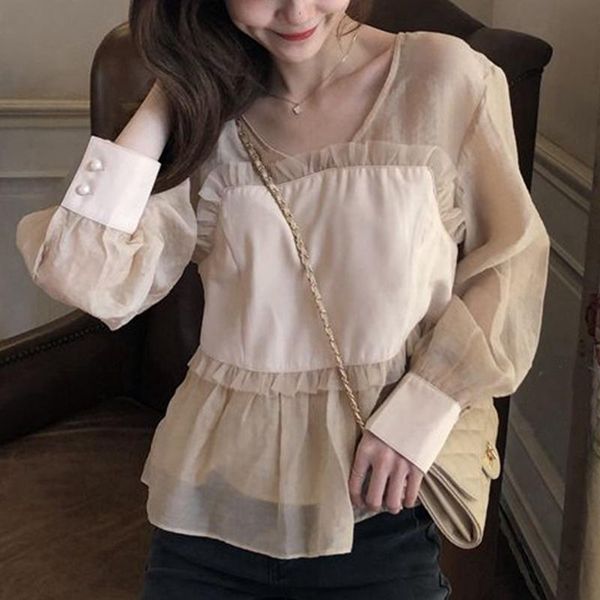 women's blouses & shirts casual long sleeve blouse women autumn 2021 patchwork puff ruffles female fashion korean style clothing, White
women's blouses & shirts casual long sleeve blouse women autumn 2021 patchwork puff ruffles female fashion korean style clothing, White