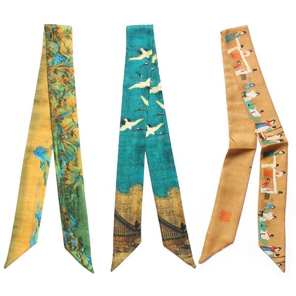 neck hair scarf bag handle wrap ribbon twill tie straps chinese style long thin elegant vintage fashion neckerchief scarves, Blue;gray
neck hair scarf bag handle wrap ribbon twill tie straps chinese style long thin elegant vintage fashion neckerchief scarves, Blue;gray
