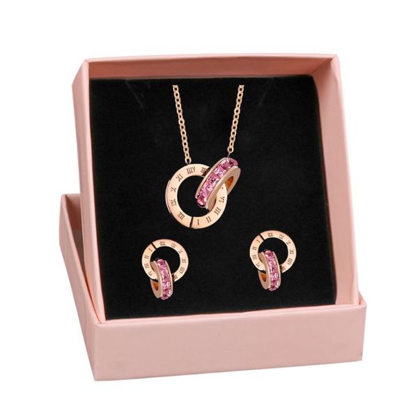 earrings & necklace 316l stainless steel rose gold roman numeral double circle set pink purple crystal wedding jewelry, Silver
earrings & necklace 316l stainless steel rose gold roman numeral double circle set pink purple crystal wedding jewelry, Silver