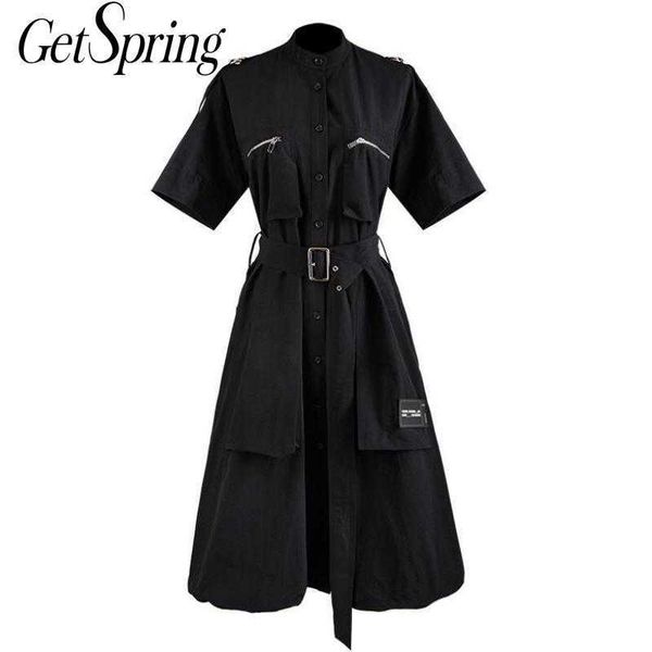getspring women dress bandage stand collar black dresses short sleeve cotton casual long summer clothes 210601, Black;gray
getspring women dress bandage stand collar black dresses short sleeve cotton casual long summer clothes 210601, Black;gray