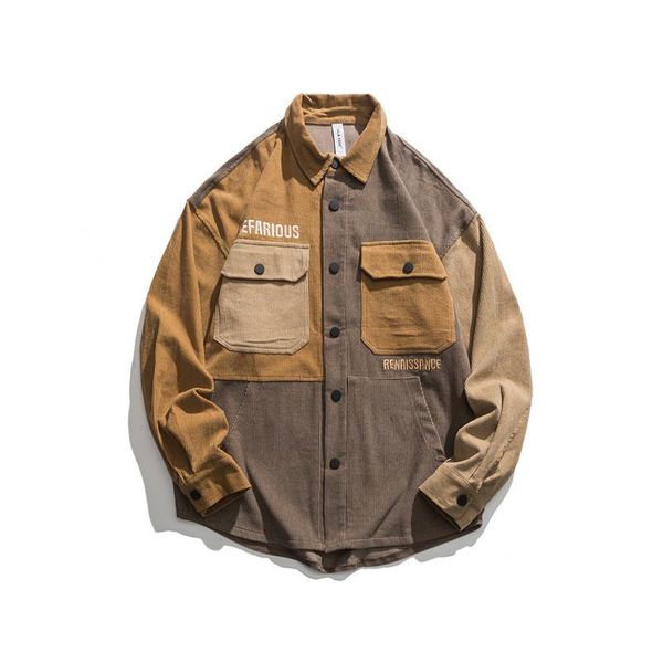 men's jackets clothing vintage autumn 2021 corduroy stitching coat youth fashion brand casual work shirt chaquetas, Black;brown
men's jackets clothing vintage autumn 2021 corduroy stitching coat youth fashion brand casual work shirt chaquetas, Black;brown