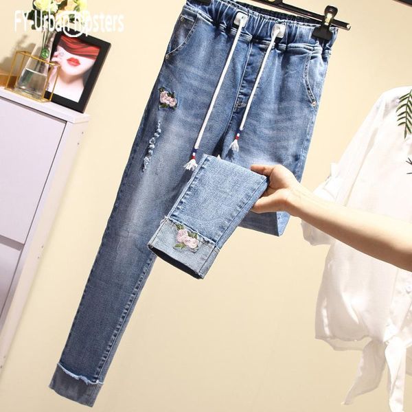 women's jeans flower embroidered elastic woman plus size lace up loose cuffs blue harem pants ankle-length hole denim trousers
women's jeans flower embroidered elastic woman plus size lace up loose cuffs blue harem pants ankle-length hole denim trousers