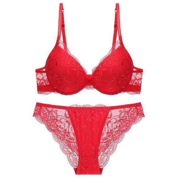 deep v women underwear red lace bra breathable comfortable suit, Red;black