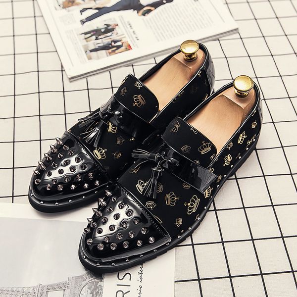 large casual leather sho men's korean version willow nail formal busins trend set foot tassel, Black
large casual leather sho men's korean version willow nail formal busins trend set foot tassel, Black