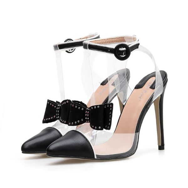 dress shoes pointed toe high heel bow stiletto sandals party woman, Black 
dress shoes pointed toe high heel bow stiletto sandals party woman, Black