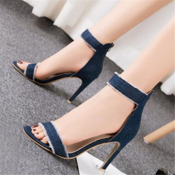 sandals high heels denim women shoes peep toe stiletto cowboy blue jeans sandalia chaussure sandale femme, Black
sandals high heels denim women shoes peep toe stiletto cowboy blue jeans sandalia chaussure sandale femme, Black