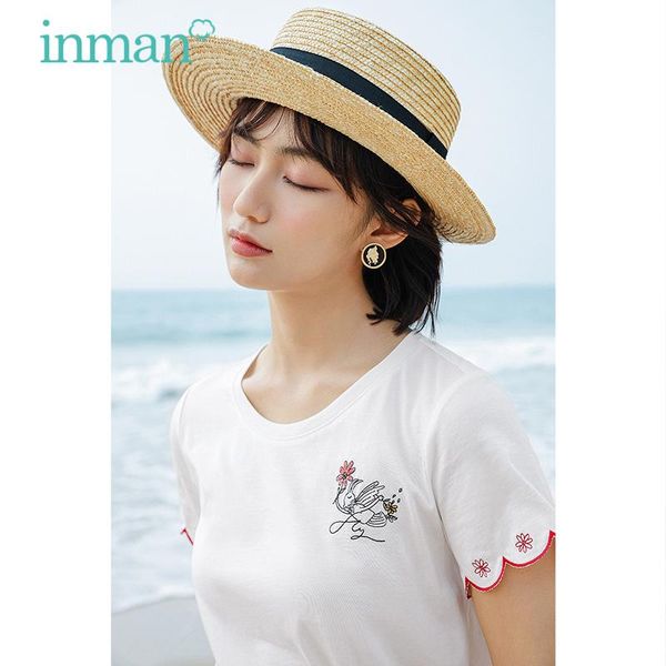 women's t-shirt inman summer female's art needle embroidery sequins contrasting color cuffs round collar positive shoulder casual, White
women's t-shirt inman summer female's art needle embroidery sequins contrasting color cuffs round collar positive shoulder casual, White