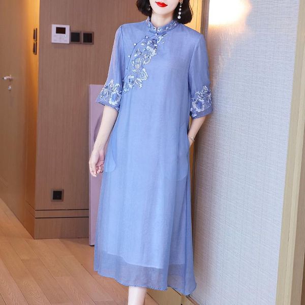 casual dresses vintage dress plus size for women 45-75kg summer stand collar embroidery loose three quarter sleeve improved cheongsam, Black;gray
casual dresses vintage dress plus size for women 45-75kg summer stand collar embroidery loose three quarter sleeve improved cheongsam, Black;gray