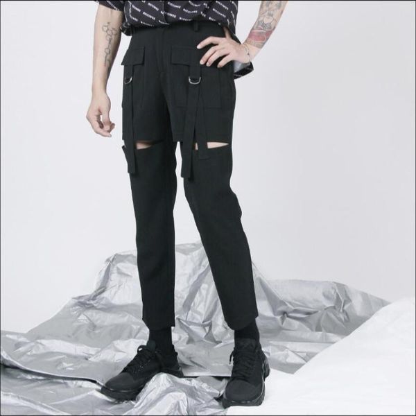 27-44 pocket decorative trousers leg split middle waist casual tapered nine points feet pants men's four seasons, Black
27-44 pocket decorative trousers leg split middle waist casual tapered nine points feet pants men's four seasons, Black