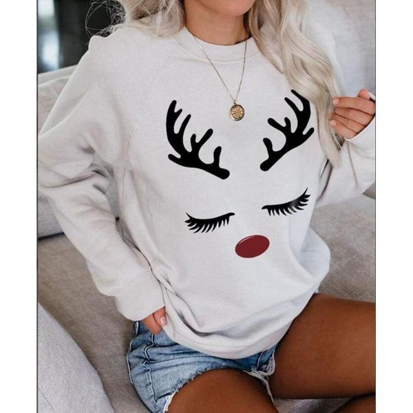 women's hoodies & sweatshirts long sleeved sweatshirt casual cartoon deer round neck clothes white elegant pullover daily, Black 
women's hoodies & sweatshirts long sleeved sweatshirt casual cartoon deer round neck clothes white elegant pullover daily, Black
