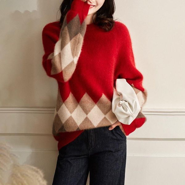 women's sweaters chic fashionable item retro diamond lattice high-grade pure wool slimming round neck knitted pullover mgzy54273 kio, White;black
women's sweaters chic fashionable item retro diamond lattice high-grade pure wool slimming round neck knitted pullover mgzy54273 kio, White;black