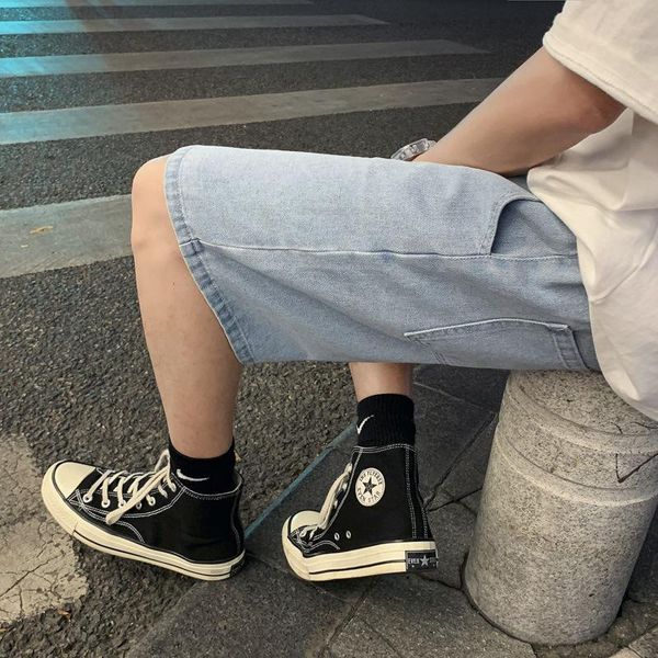 men's korean streetwear jeans shorts straight wide leg denim fashion woman casual oversize pants, White;black
men's korean streetwear jeans shorts straight wide leg denim fashion woman casual oversize pants, White;black