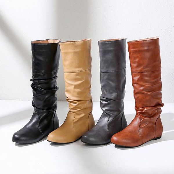 boots flat big size 35-43 long women 2021 winter, Black