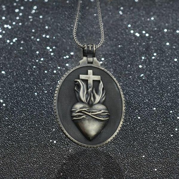 pendant necklaces christian jesus sacred heart medal round cross necklace men's catholic religious chain, Silver
pendant necklaces christian jesus sacred heart medal round cross necklace men's catholic religious chain, Silver