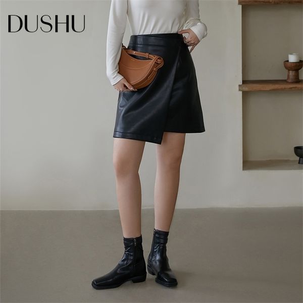 dushu pu leather irregular design winter high-waist long small a-line skirts british style casual short 211214, Black
dushu pu leather irregular design winter high-waist long small a-line skirts british style casual short 211214, Black