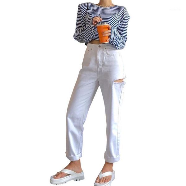 women's pants & capris arrival stylish women summer ripped jeans, adults solid color high waist wide-leg with pockets, Black;white 
women's pants & capris arrival stylish women summer ripped jeans, adults solid color high waist wide-leg with pockets, Black;white