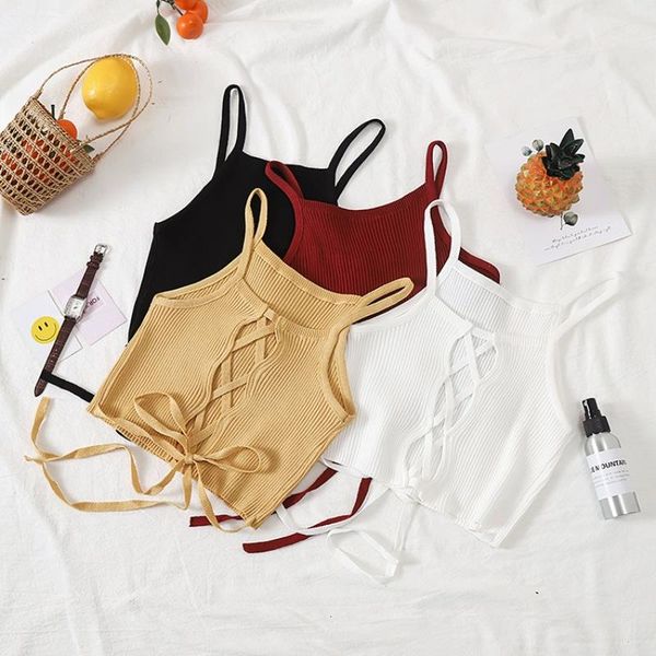 women's tanks & camis women crop knitted bandage spaghetti club halter tank female bare midriff solid camisole 2021 summer, White
women's tanks & camis women crop knitted bandage spaghetti club halter tank female bare midriff solid camisole 2021 summer, White