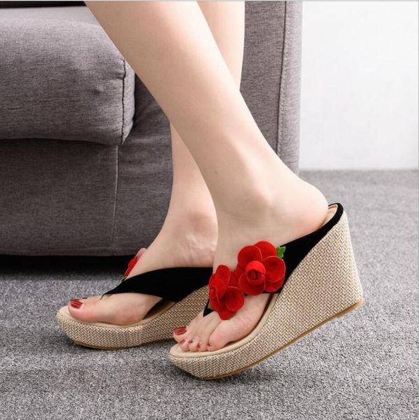 women's slippers summer high-heel sandals casual beach thick-soled wedges flower 33-43, Black
women's slippers summer high-heel sandals casual beach thick-soled wedges flower 33-43, Black
