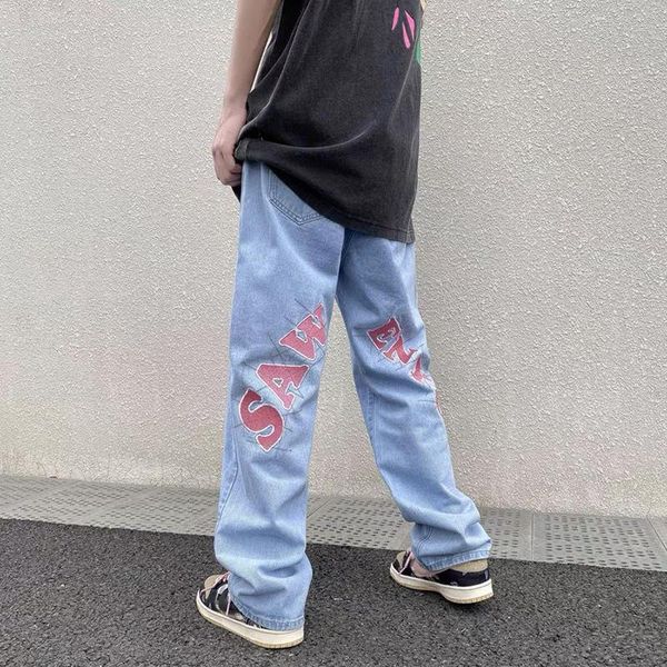 men's jeans letter printed thin hiphop black vibe straight tube loose pants wide leg trousers baggy denim, Blue
men's jeans letter printed thin hiphop black vibe straight tube loose pants wide leg trousers baggy denim, Blue
