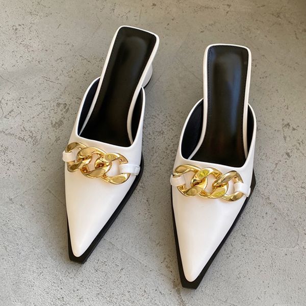 2021 Women Slippers Fashion Thick Low Heels Slip On Mules Shoes For Woman Casual Chain Heel Slides Shoes Ladies Work Slippers, White
2021 Women Slippers Fashion Thick Low Heels Slip On Mules Shoes For Woman Casual Chain Heel Slides Shoes Ladies Work Slippers, White