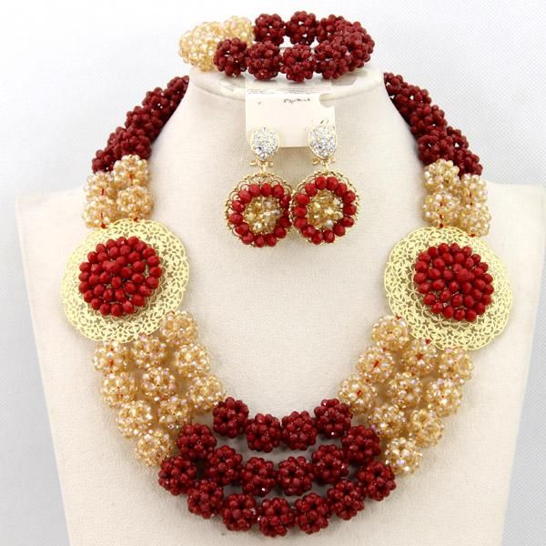 earrings & necklace warm claret and gold crystal african beaded jewelry party wedding for women set qw1066, Silver
earrings & necklace warm claret and gold crystal african beaded jewelry party wedding for women set qw1066, Silver