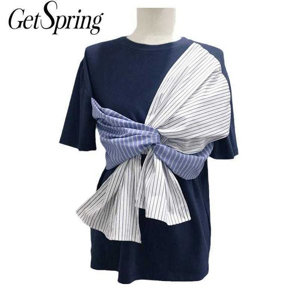 getspring women t shirt striped patchwork bow tshirt short sleeve summer tshirts lo ose tee female black t-shirt 210601, White
getspring women t shirt striped patchwork bow tshirt short sleeve summer tshirts lo ose tee female black t-shirt 210601, White