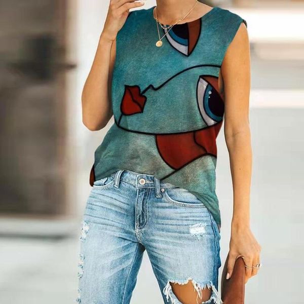 women's t-shirt 4# abstract pattern printing t-shirts vintage women casual eye print sleeveless o-neck tank vest oversized, White
women's t-shirt 4# abstract pattern printing t-shirts vintage women casual eye print sleeveless o-neck tank vest oversized, White