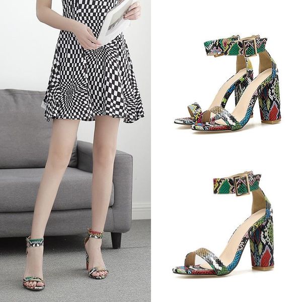 dress shoes 2021 women's roman thick high heel color snake stripe sandal, Black
dress shoes 2021 women's roman thick high heel color snake stripe sandal, Black