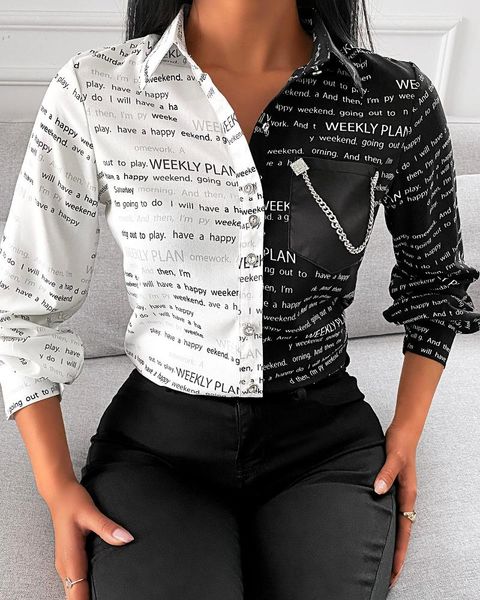 women's blouses & shirts letter print women slim turn-down shirt contrast color long-sleeved spring autumn wear blusones womens, White
women's blouses & shirts letter print women slim turn-down shirt contrast color long-sleeved spring autumn wear blusones womens, White