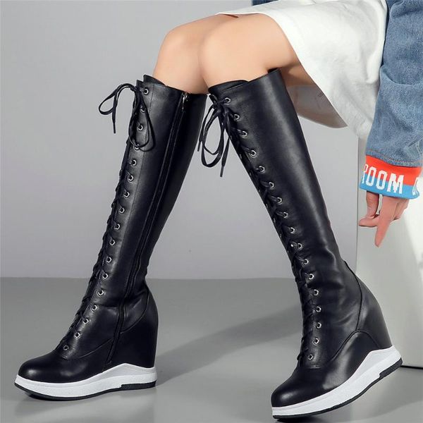 fashion sneakers women lace up genuine leather wedges high heel knee motorcycle boots female thigh platform pumps shoe, Black
fashion sneakers women lace up genuine leather wedges high heel knee motorcycle boots female thigh platform pumps shoe, Black
