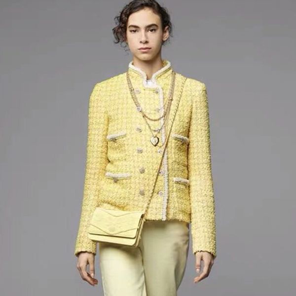 wool runway women tweed jacket autumn office ladies double breasted crystal buttons kpop yellow plaid jackets coat, Black
wool runway women tweed jacket autumn office ladies double breasted crystal buttons kpop yellow plaid jackets coat, Black