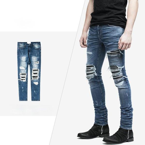men's jeans wear spring summer 2021 multiple knife cut tear hole slim trousers trend, Blue
men's jeans wear spring summer 2021 multiple knife cut tear hole slim trousers trend, Blue