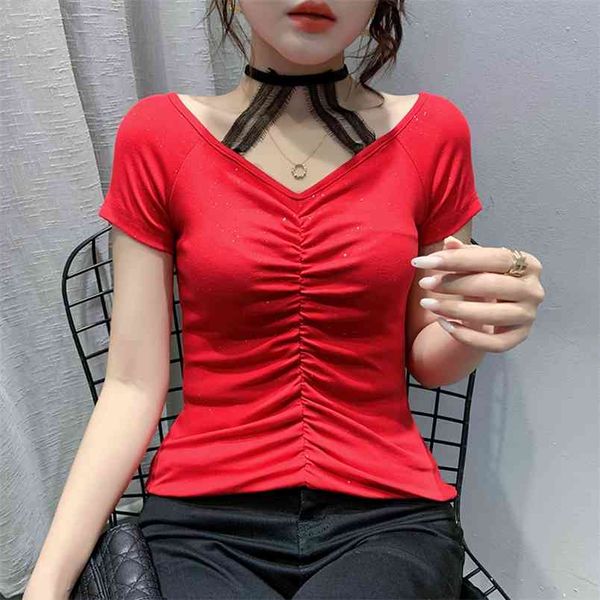 summer casual solid color t-shirt fashion lace stitching short sleeve v-neck folds women t shirt plus size -3xl 210507, White
summer casual solid color t-shirt fashion lace stitching short sleeve v-neck folds women t shirt plus size -3xl 210507, White
