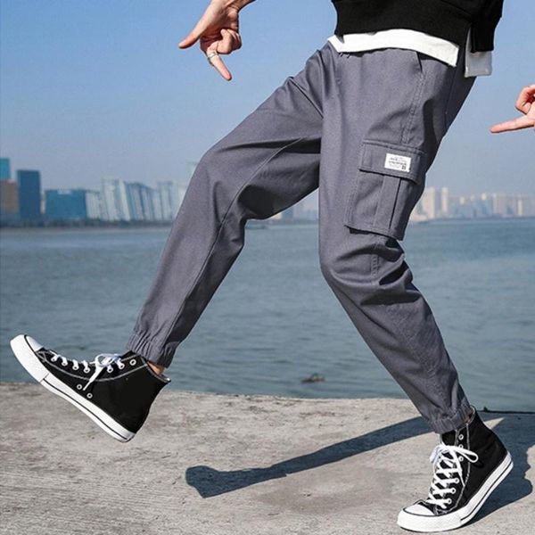 men's pants japanese style solid color ankle-length casual loose pockets decoration cargo streetwear, Black
men's pants japanese style solid color ankle-length casual loose pockets decoration cargo streetwear, Black