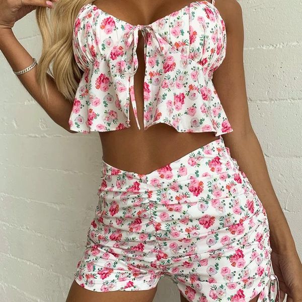 retro floral 2-piece sets women front lace up mini +pleated shorts ladies streetwear 2021summer outfit suits female women's tracksu, Gray
retro floral 2-piece sets women front lace up mini +pleated shorts ladies streetwear 2021summer outfit suits female women's tracksu, Gray