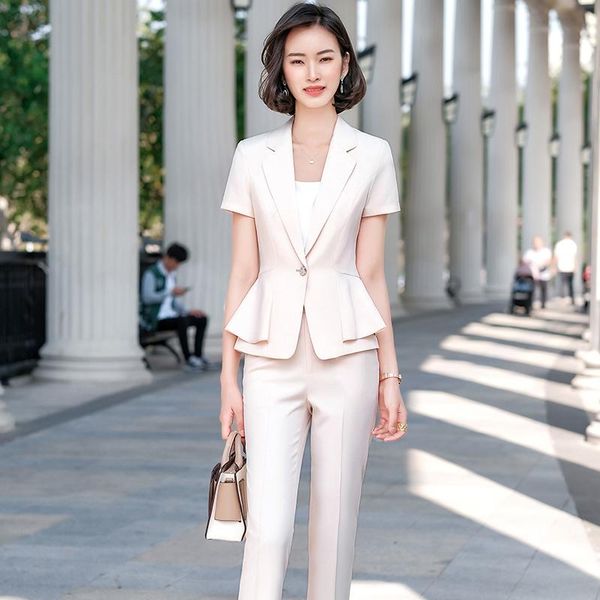 office ladies apricot blazer women business suits pant and jacket sets work uniform short sleeve ol women's two piece pants, White
office ladies apricot blazer women business suits pant and jacket sets work uniform short sleeve ol women's two piece pants, White