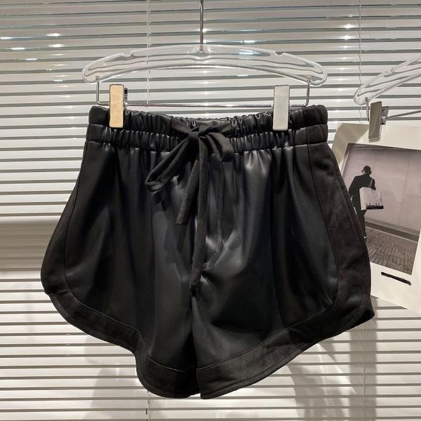 women's shorts suede edge stitching street fashion black women 2021 autumn elastic waist three-part pu leather for, White;black
women's shorts suede edge stitching street fashion black women 2021 autumn elastic waist three-part pu leather for, White;black