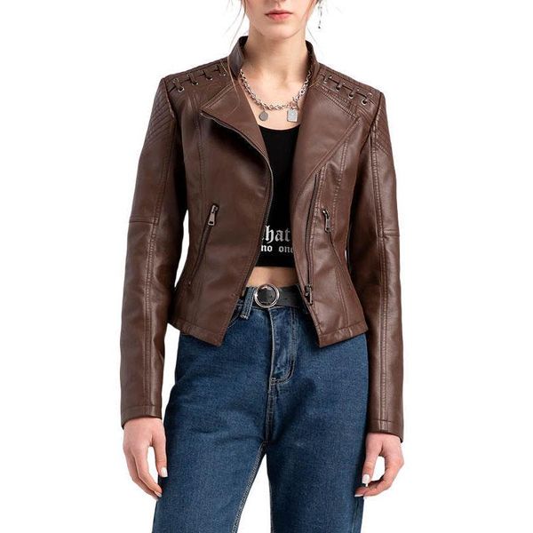 women's leather & faux female pu short jacket eu size 2021 spring autumn fashion slim thin coat oblique zipper motorcycle clothing s~4x, Black
women's leather & faux female pu short jacket eu size 2021 spring autumn fashion slim thin coat oblique zipper motorcycle clothing s~4x, Black